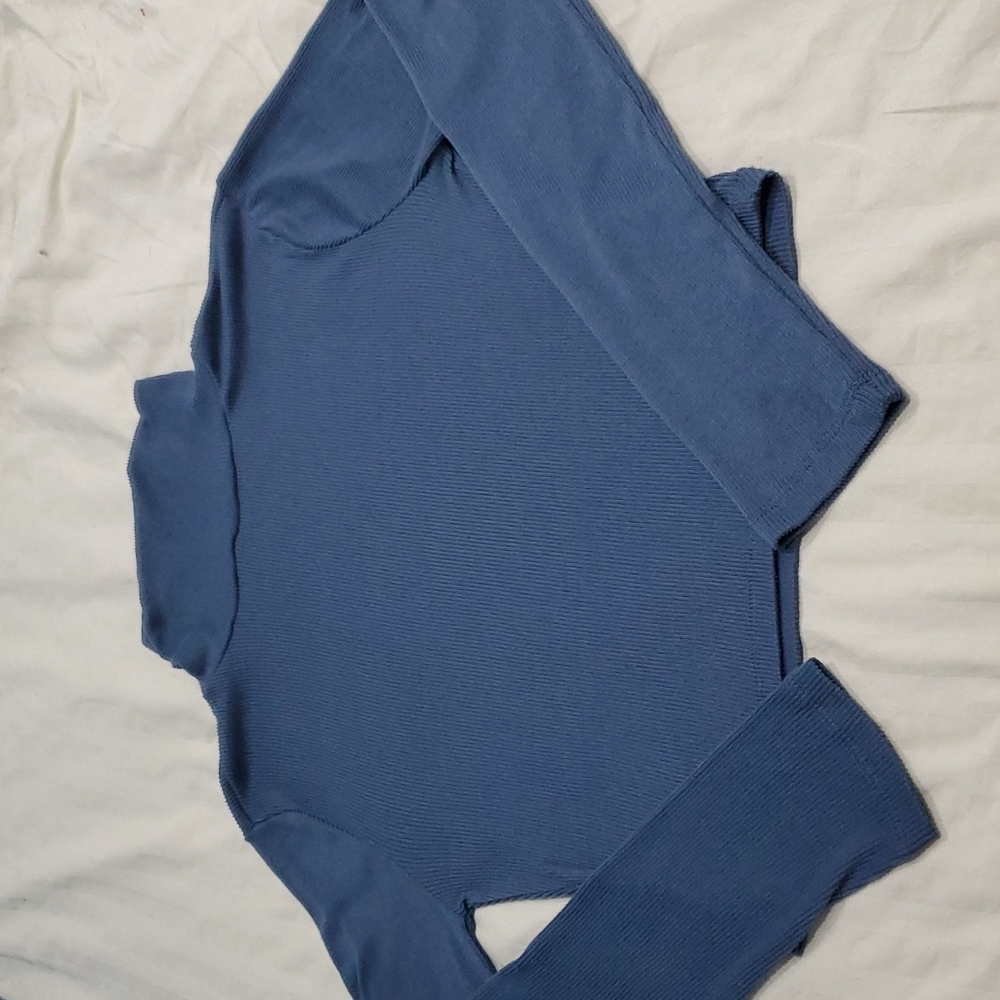 Long sleeve turtle neck cropped top.